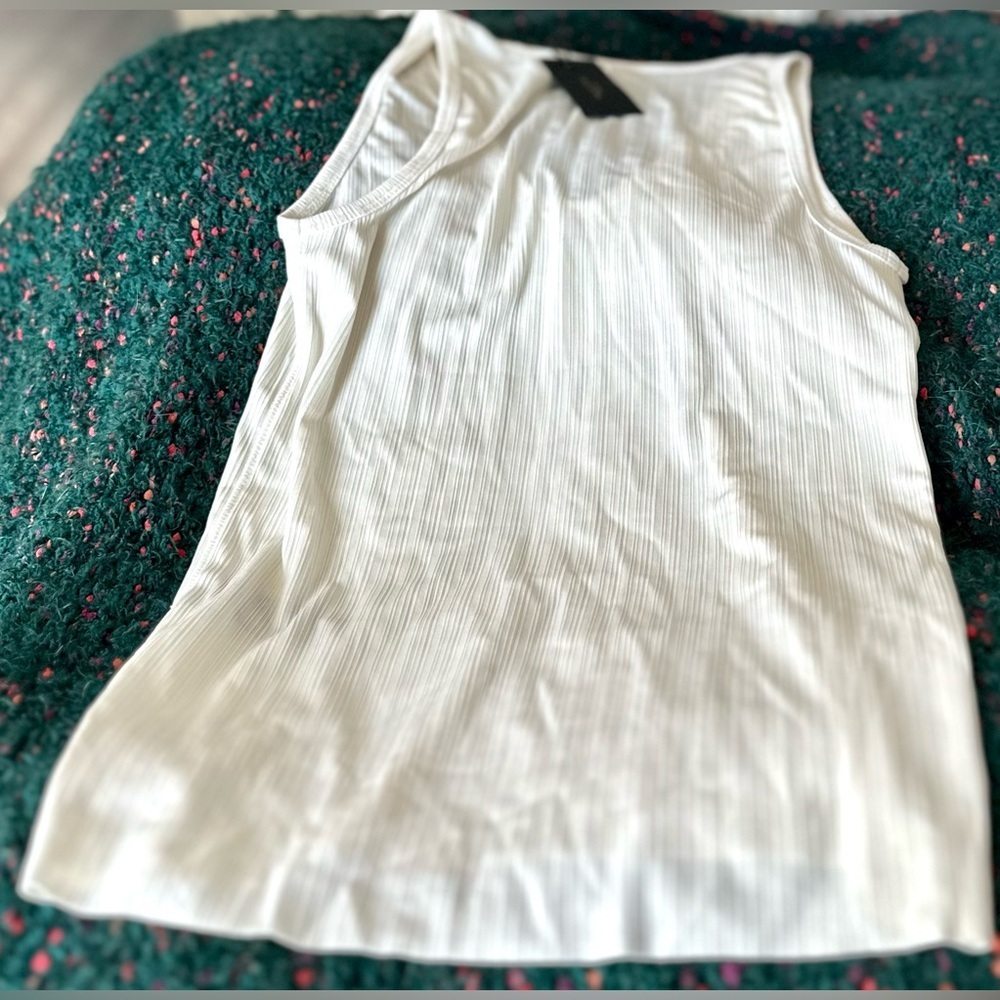 rag & bone Zoe Deep V Ribbed Tank White NWT Elevated Minimalist Top S - Picture 8 of 14